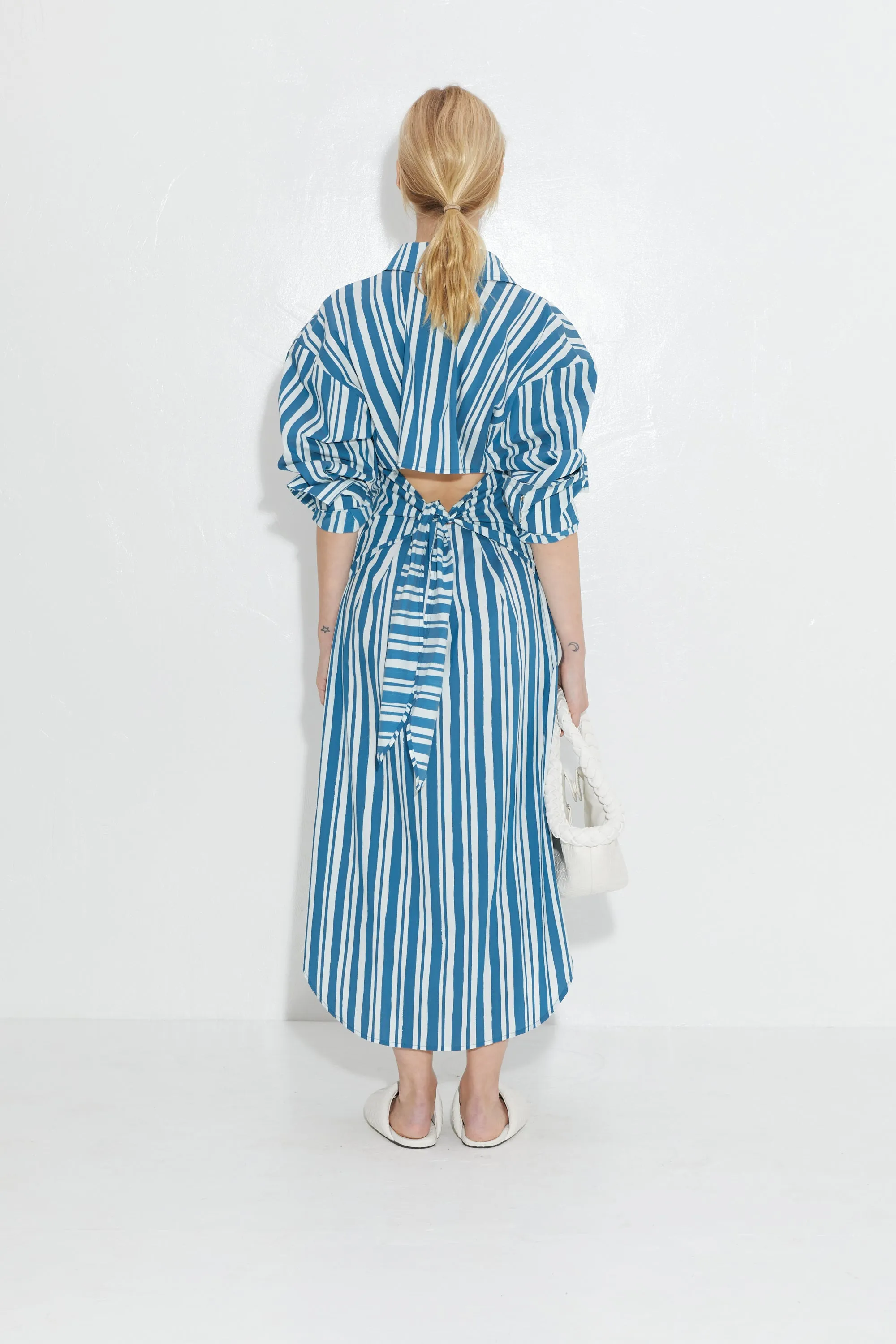 Loch Poplin Dress in Ink Macadamia Stripe sold by Simon Miller product image thumbnail 3
