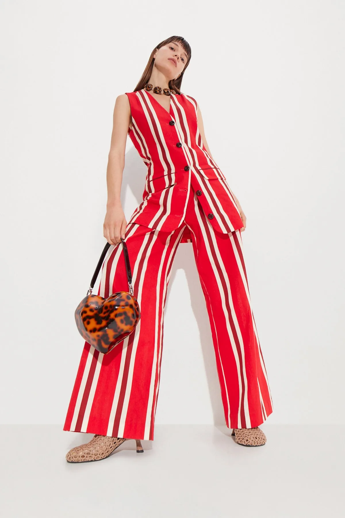 Carob Linen Mini Dress In Moroccan Spice Stripe sold by Simon Miller