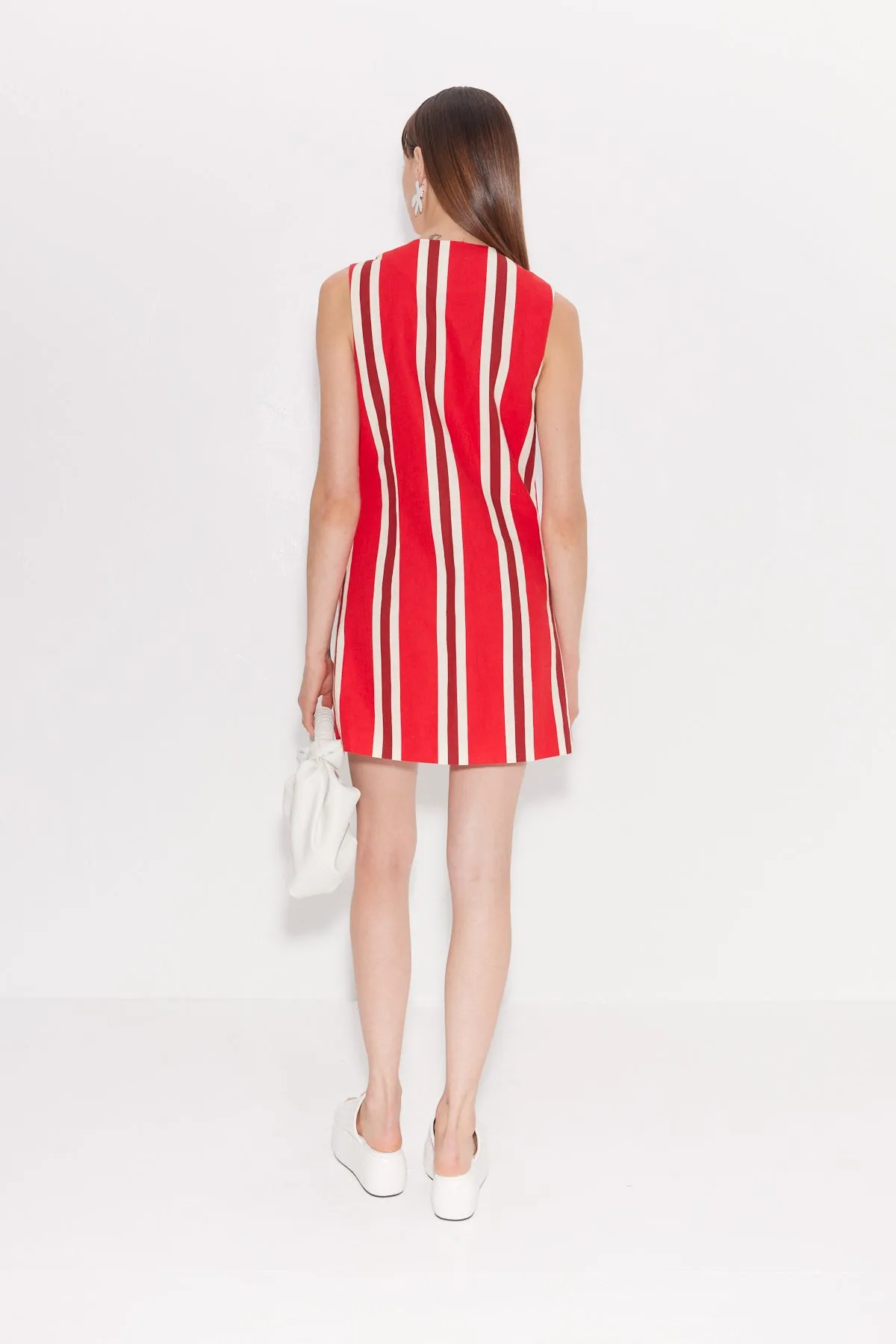 Carob Linen Mini Dress In Moroccan Spice Stripe sold by Simon Miller product image thumbnail 3