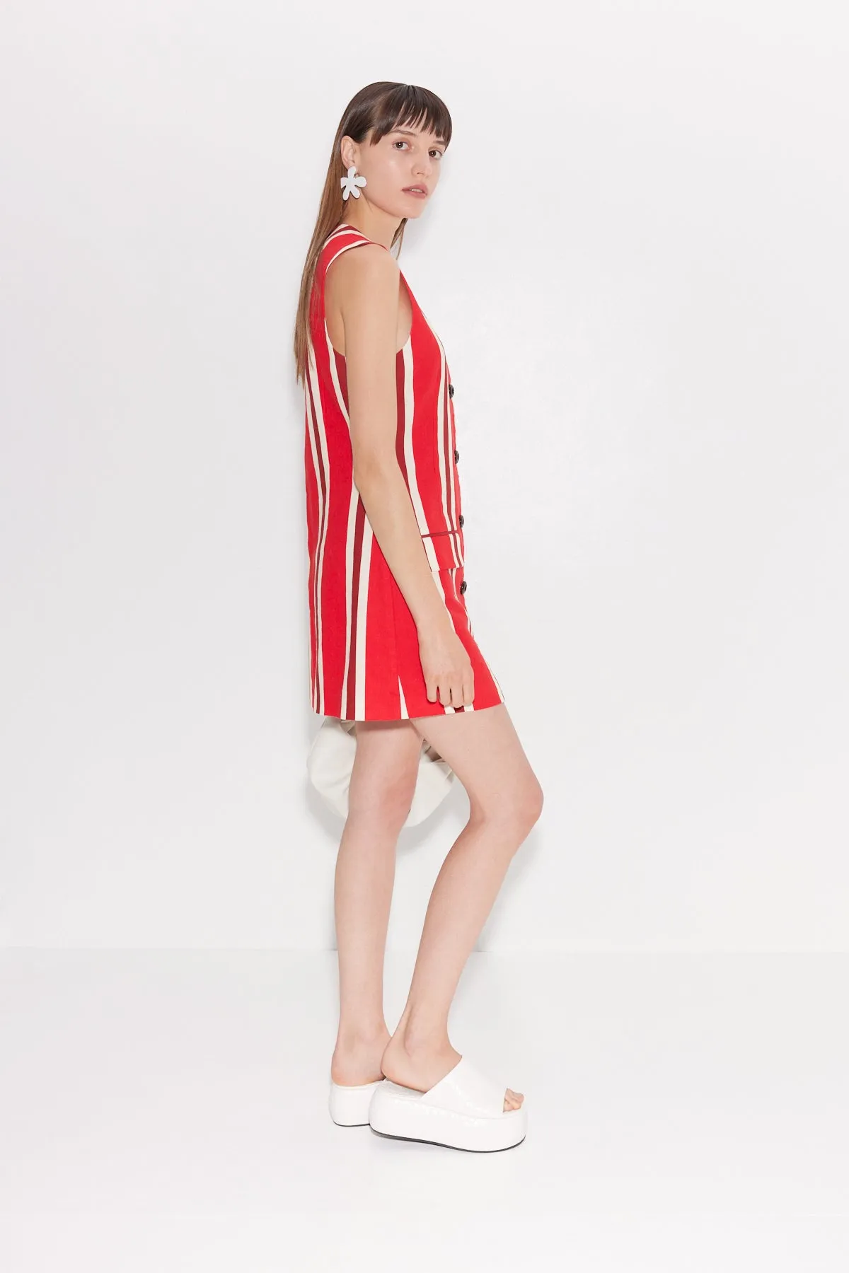 Carob Linen Mini Dress In Moroccan Spice Stripe sold by Simon Miller product image thumbnail 4