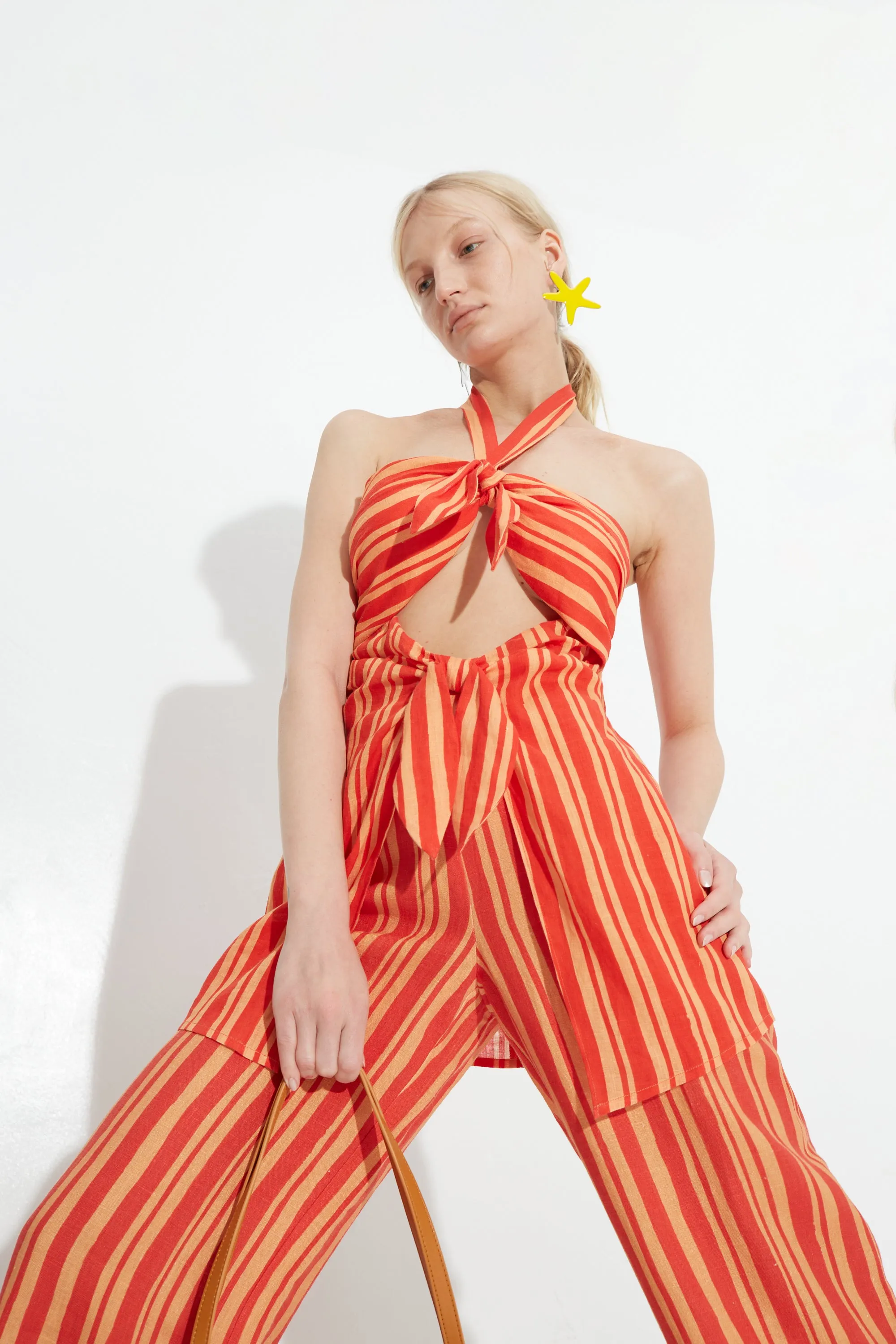 Lure Linen Top In Retro Red Orange Stripe sold by Simon Miller product image thumbnail 4