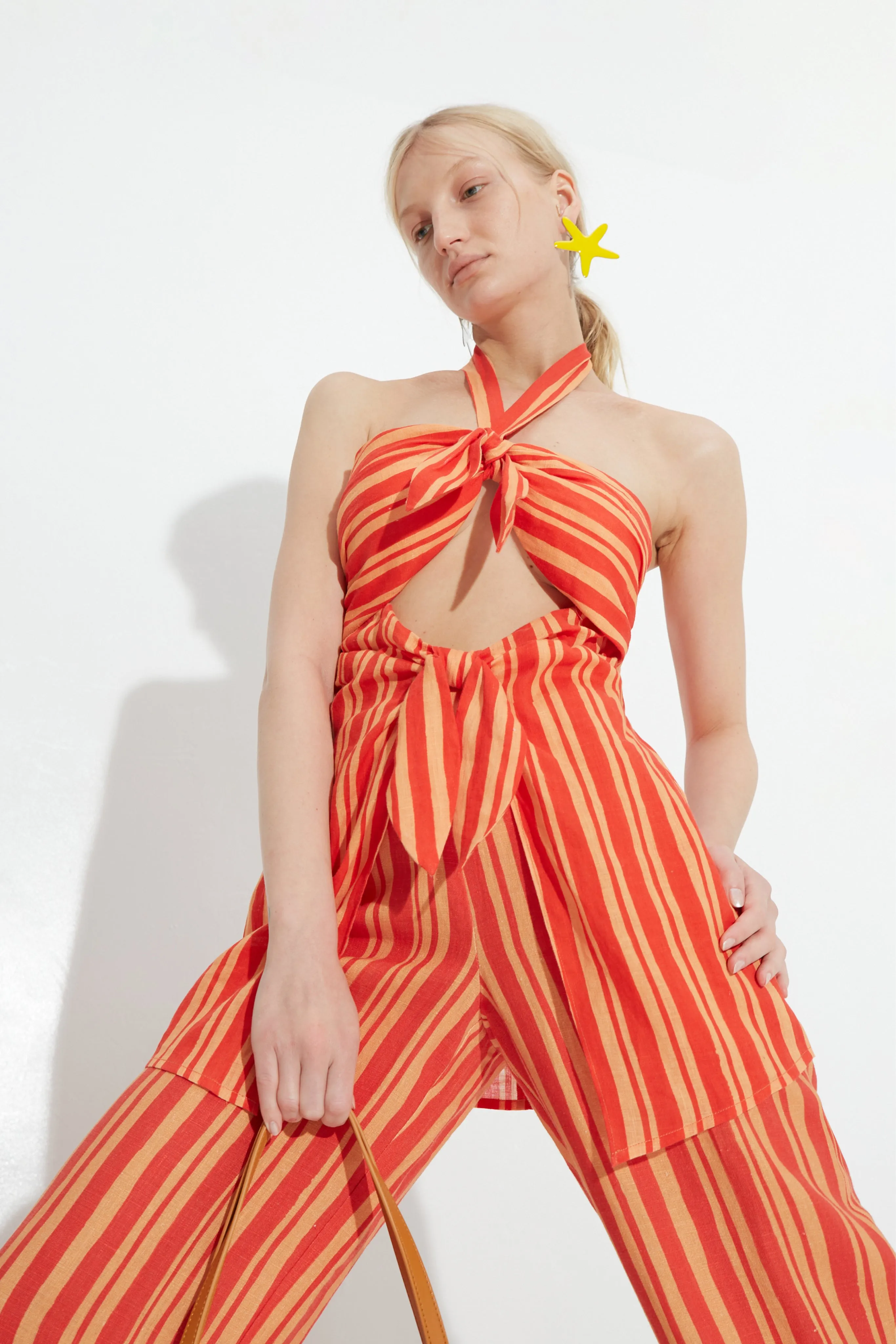 Lure Linen Top In Retro Red Orange Stripe sold by Simon Miller