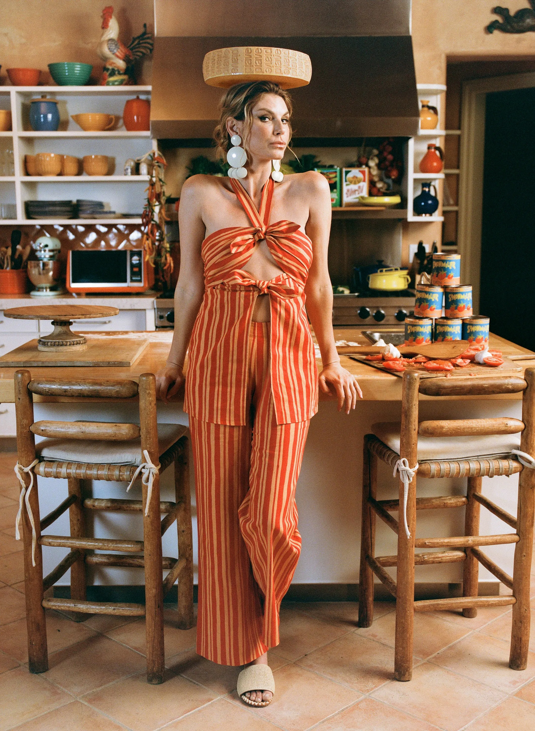 Lure Linen Top In Retro Red Orange Stripe sold by Simon Miller product image thumbnail 2