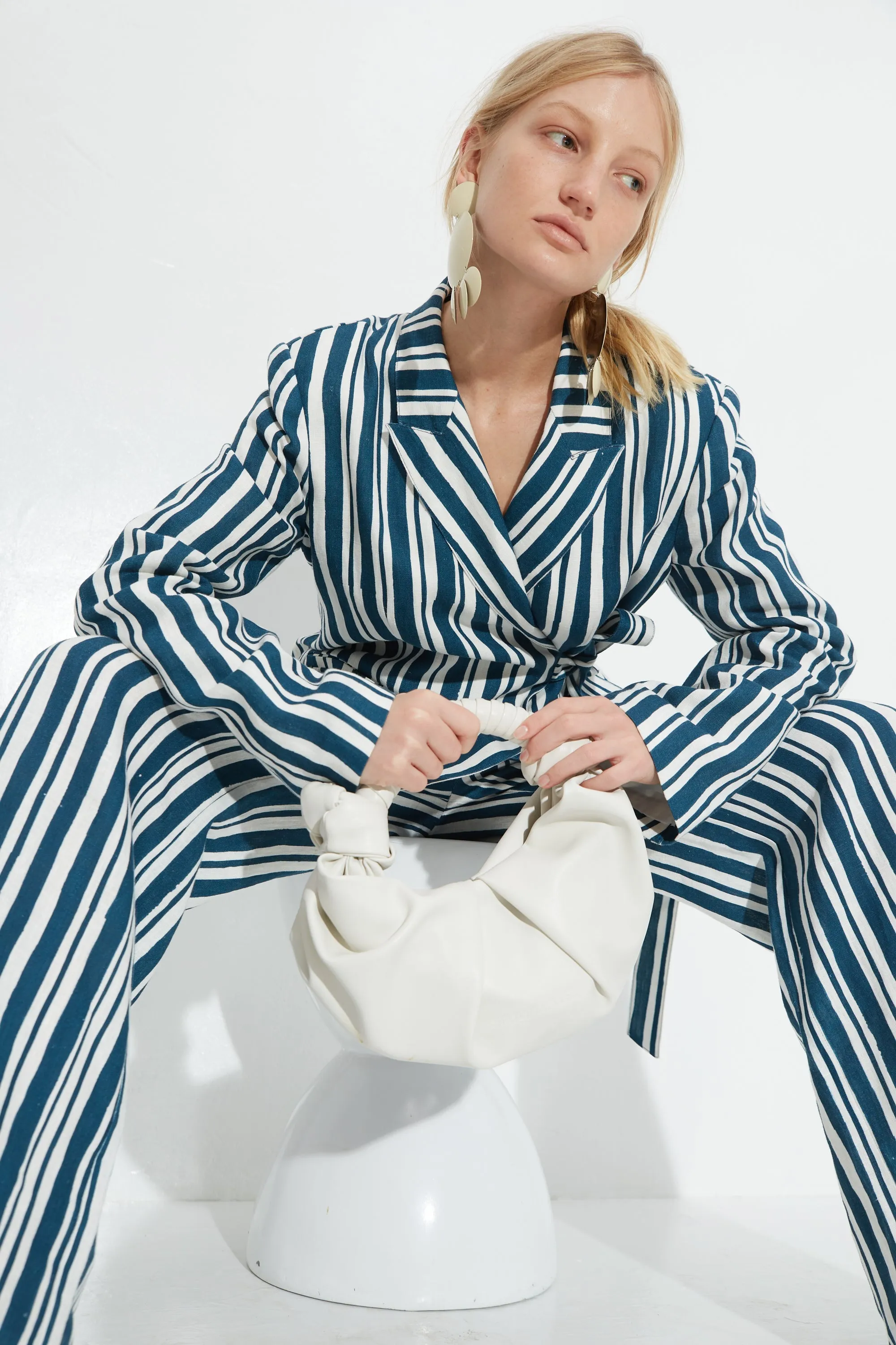 Lennox Linen Jacket in Ink Macadamia Stripe sold by Simon Miller