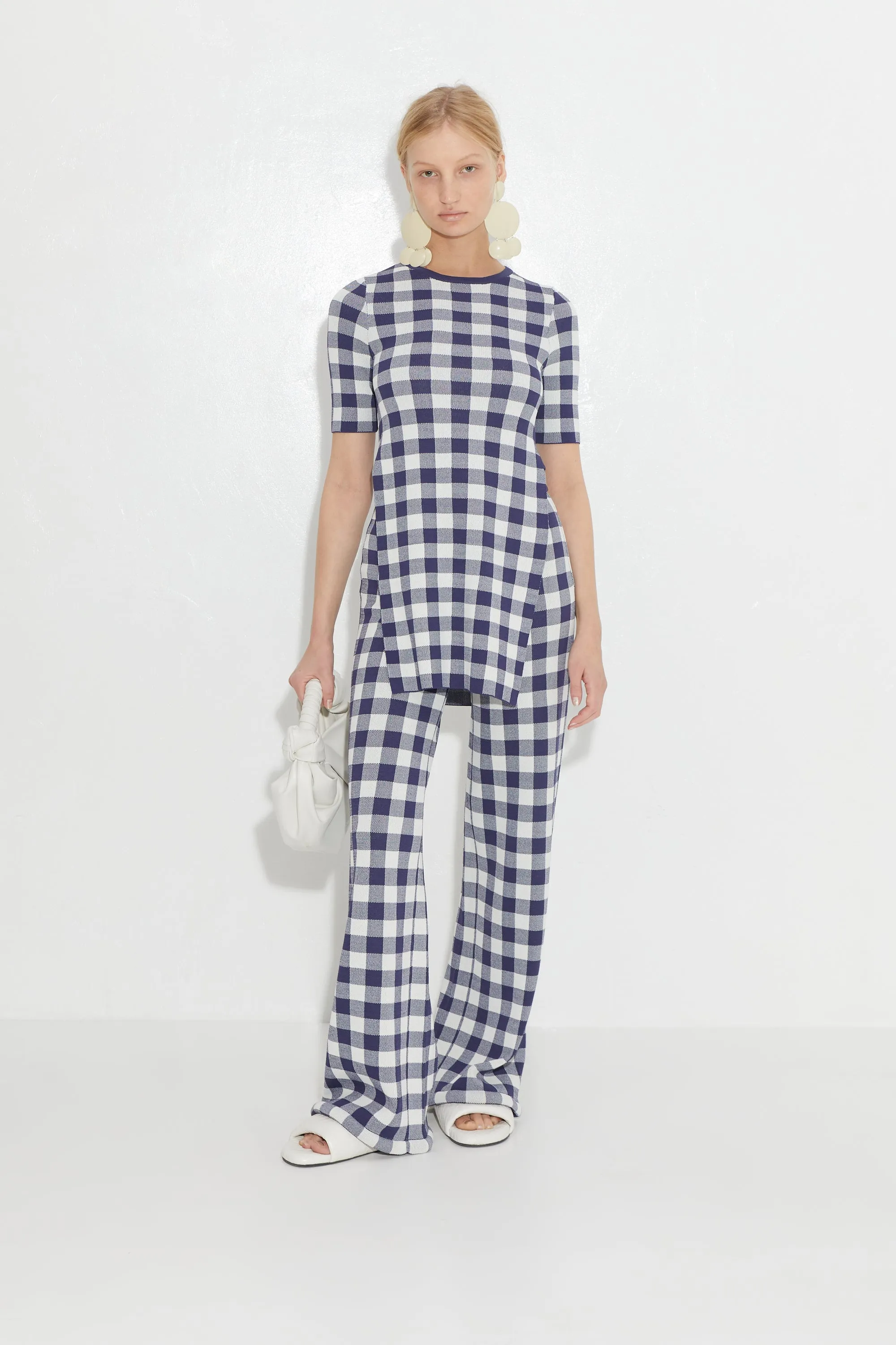 Knits By Jabber Pant in Ink Gingham sold by Simon Miller