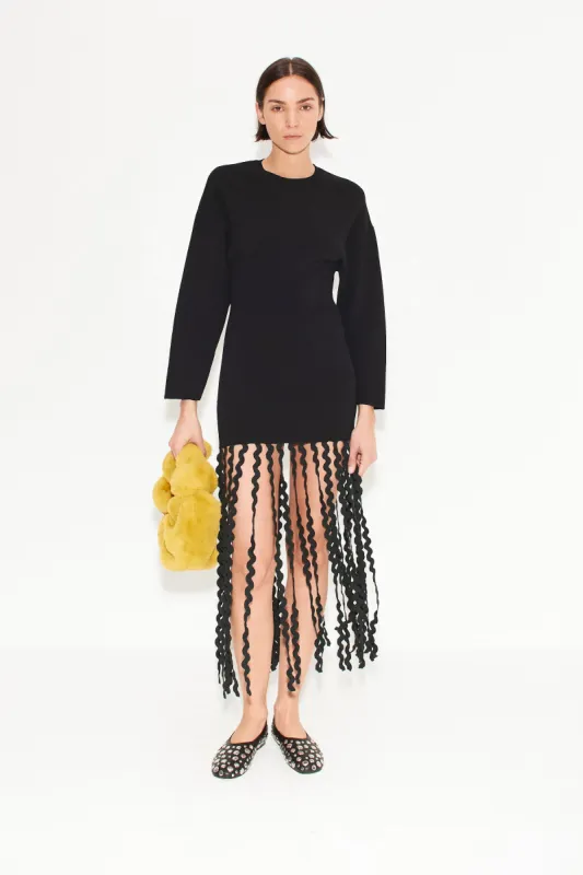 Wallis Knit Fringe Dress in Black sold by Simon Miller