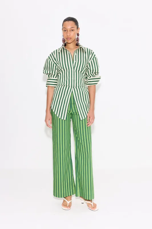 Pia Striped Poplin Pant in Gummy Green/Moss sold by Simon Miller