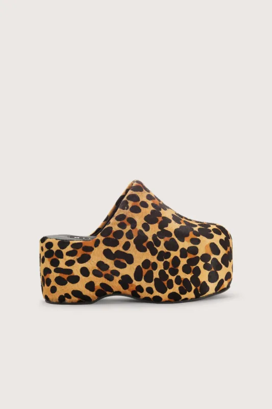 Haircalf Platform Bubble Clog in Cheetah Scramble made by Simon Miller