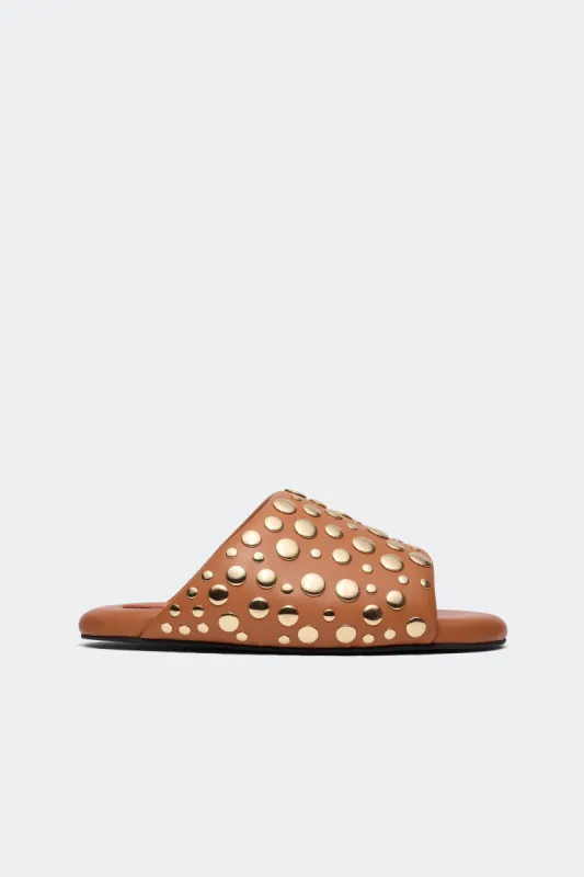 Studded Bubble Slide in Chestnut/Brass sold by Simon Miller