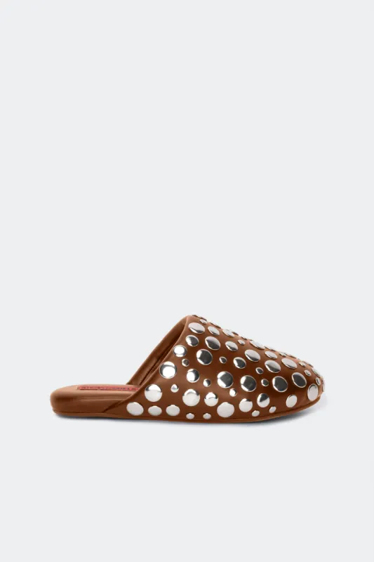 Studded Bubble Slipper in Choco Brown/Silver sold by Simon Miller