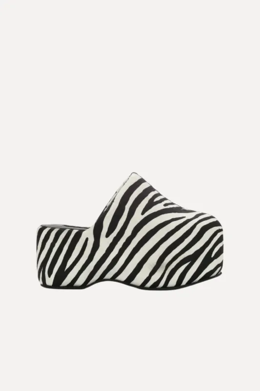 Haircalf Platform Bubble Clog in Zebra Trip sold by Simon Miller