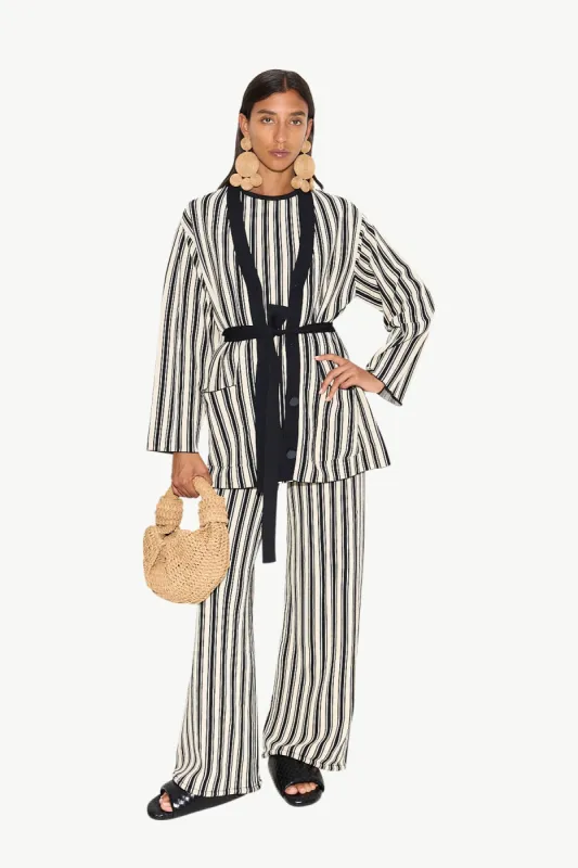 Knits By Jabber Pant in Black/Rice Flour Stripe sold by Simon Miller