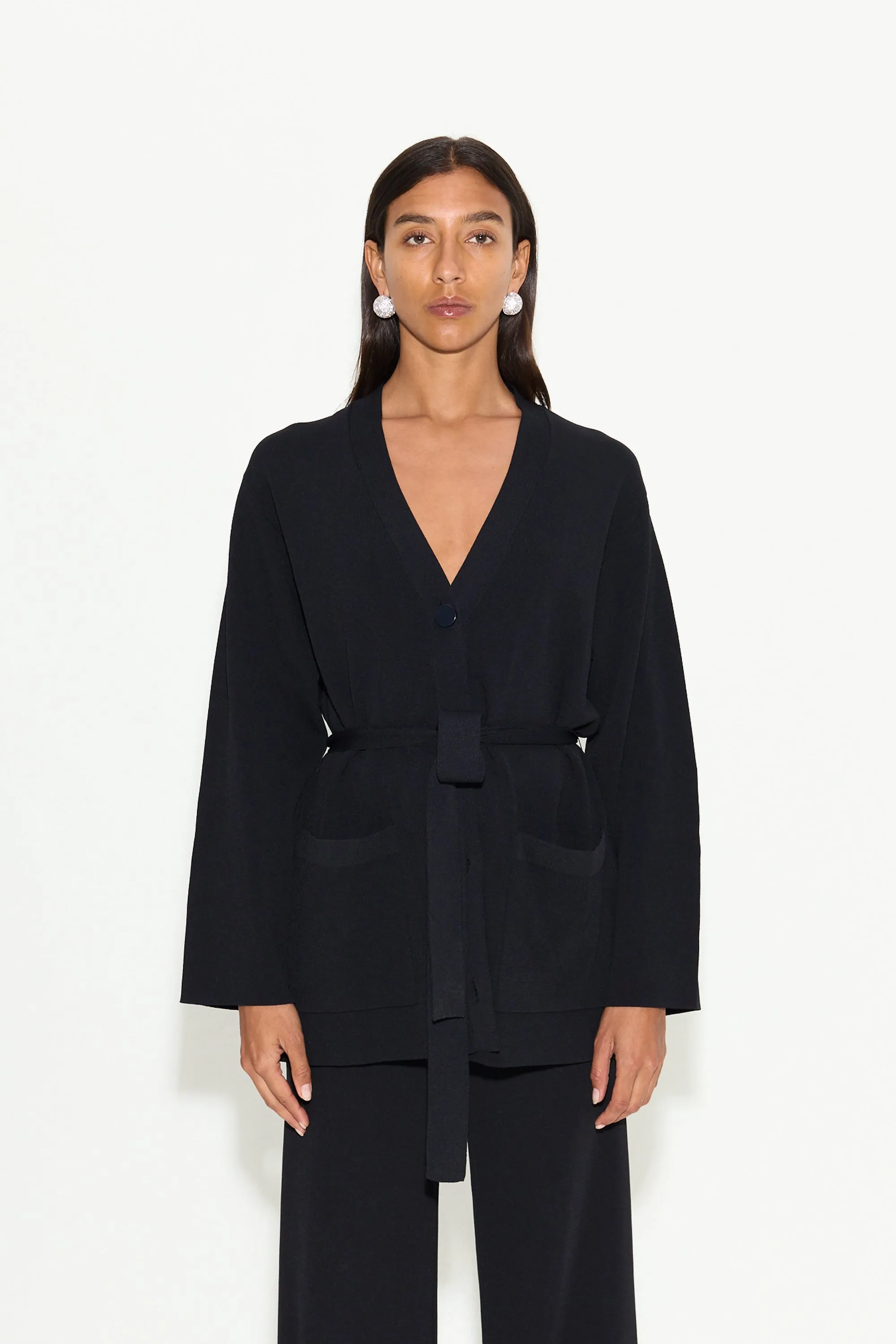 Max Belted Knit Cardigan In Black sold by Simon Miller