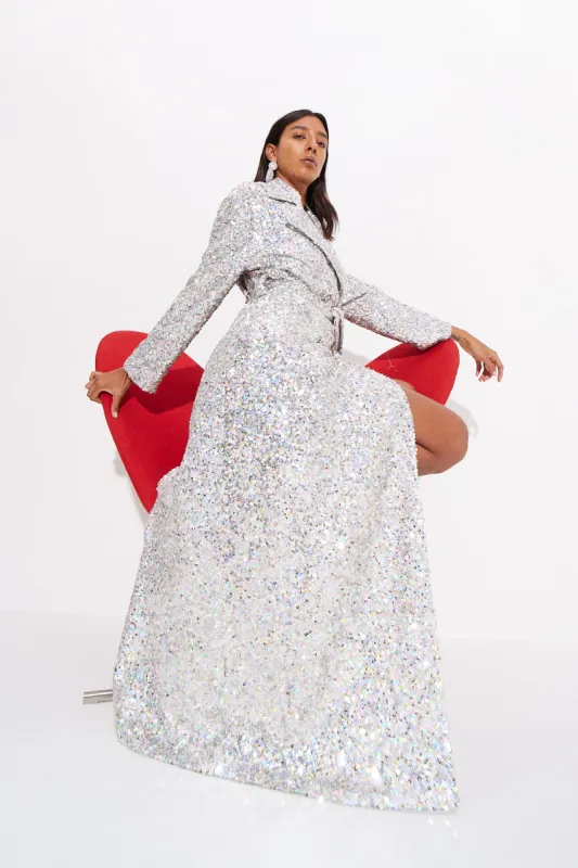 Rhodes Sequin Trench Coat in Iridescent sold by Simon Miller