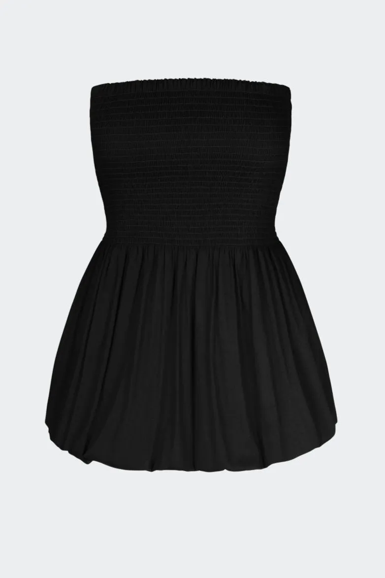 Via Smocked Mini Dress in Black sold by Simon Miller
