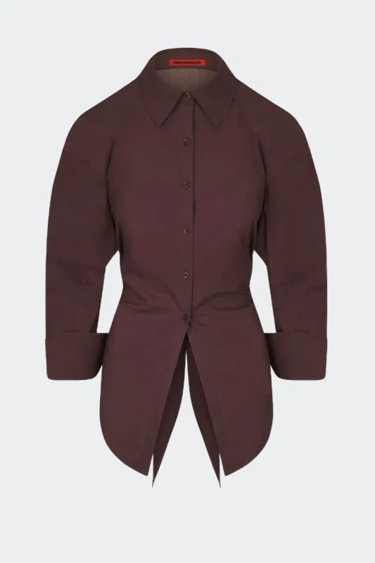 Loch Poplin Button Up in Choco Brown sold by Simon Miller