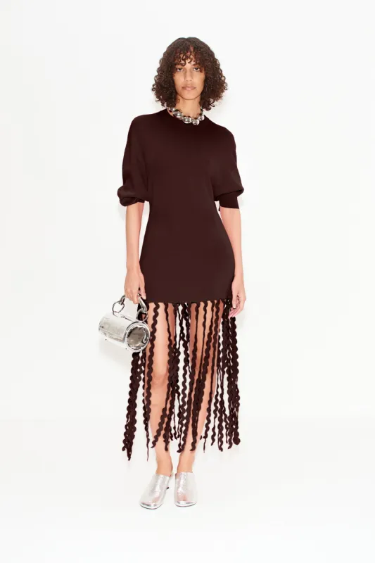 Wallis Knit Fringe Dress in Choco Brown sold by Simon Miller