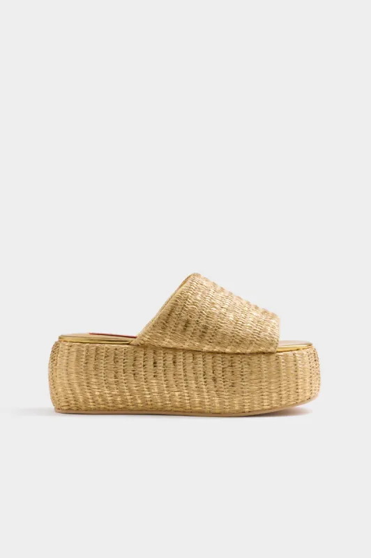 Metallic Raffia Cloudy Platform in Gold/Natural sold by Simon Miller