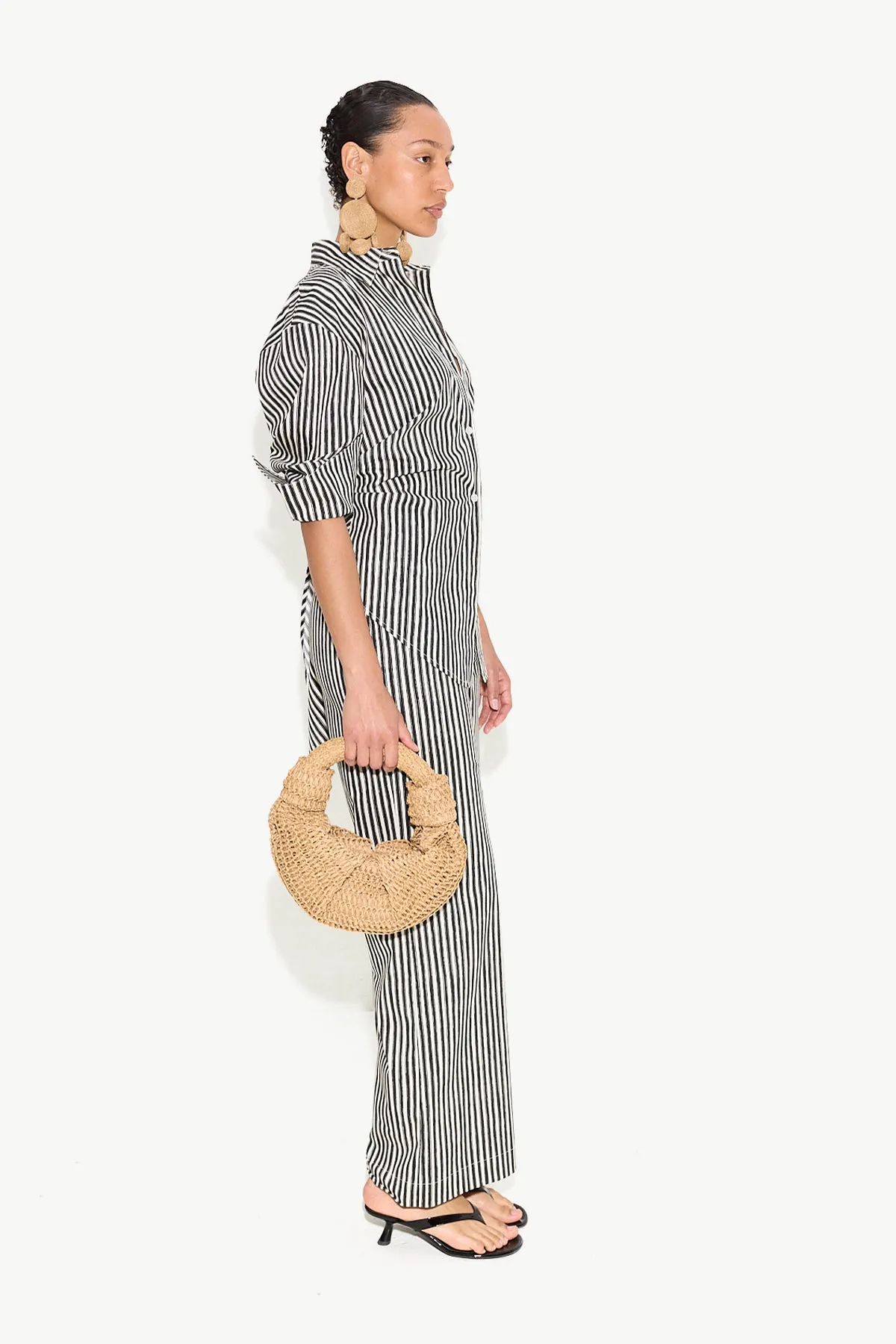 Pia Poplin Pant In Black/Rice Flour Stripe sold by Simon Miller product image thumbnail 2