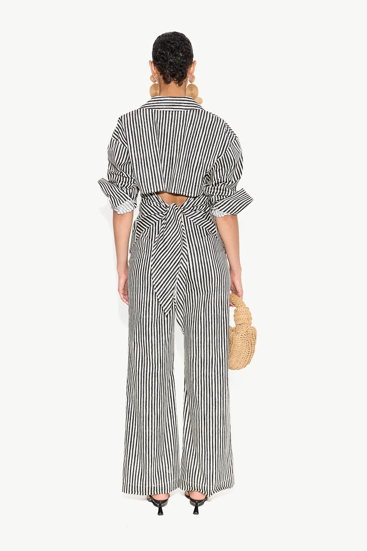 Pia Poplin Pant In Black/Rice Flour Stripe sold by Simon Miller product image thumbnail 3