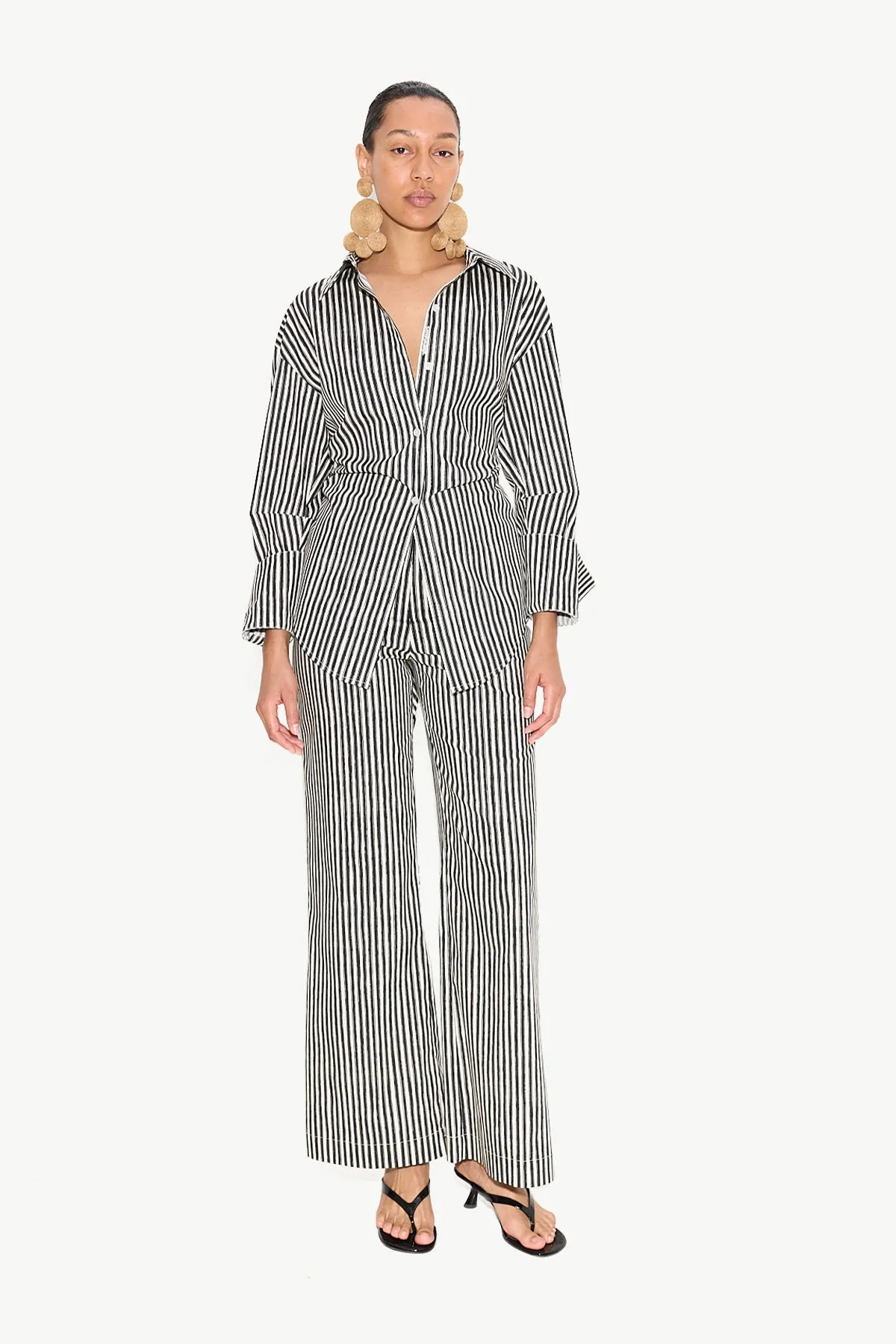 Pia Poplin Pant In Black/Rice Flour Stripe sold by Simon Miller product image thumbnail 4