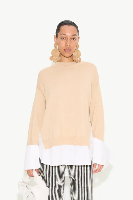 Pip Poplin Combo Sweater in Rice Flour/Macadamia sold by Simon Miller