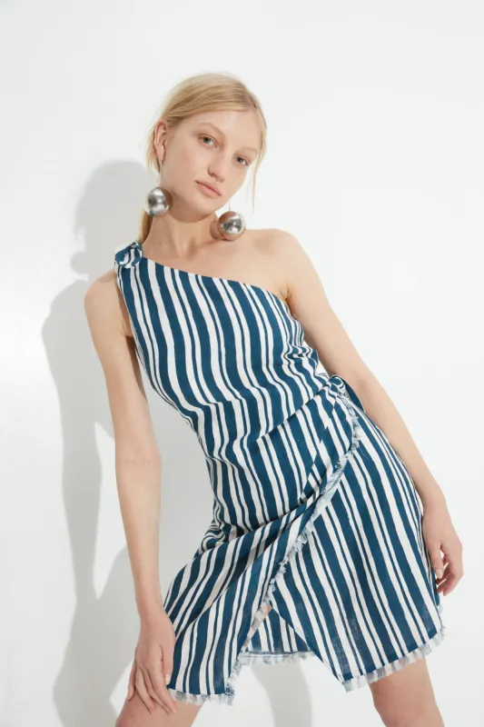 Ren Linen Dress In Ink Macadamia Stripe made by Simon Miller