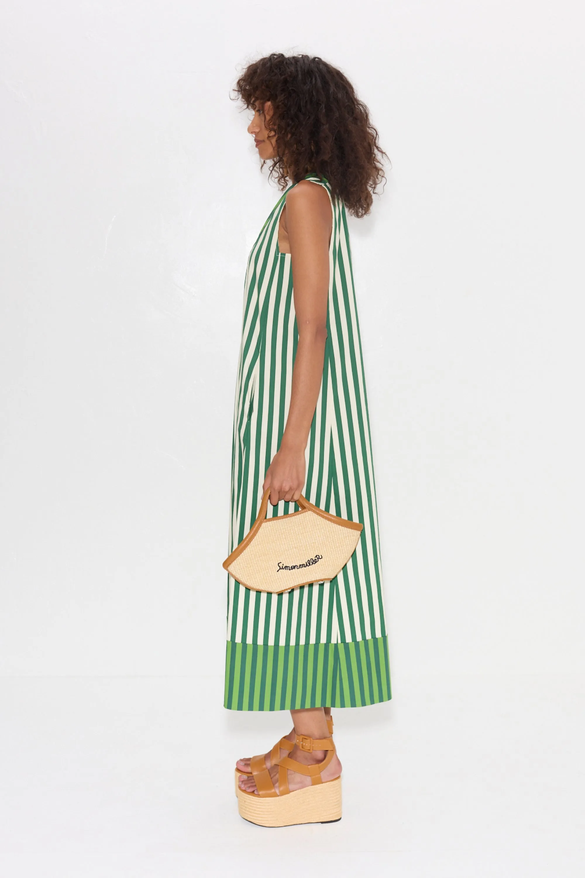 Mar Striped Poplin Dress in Green Stripe Combo sold by Simon Miller product image thumbnail 2