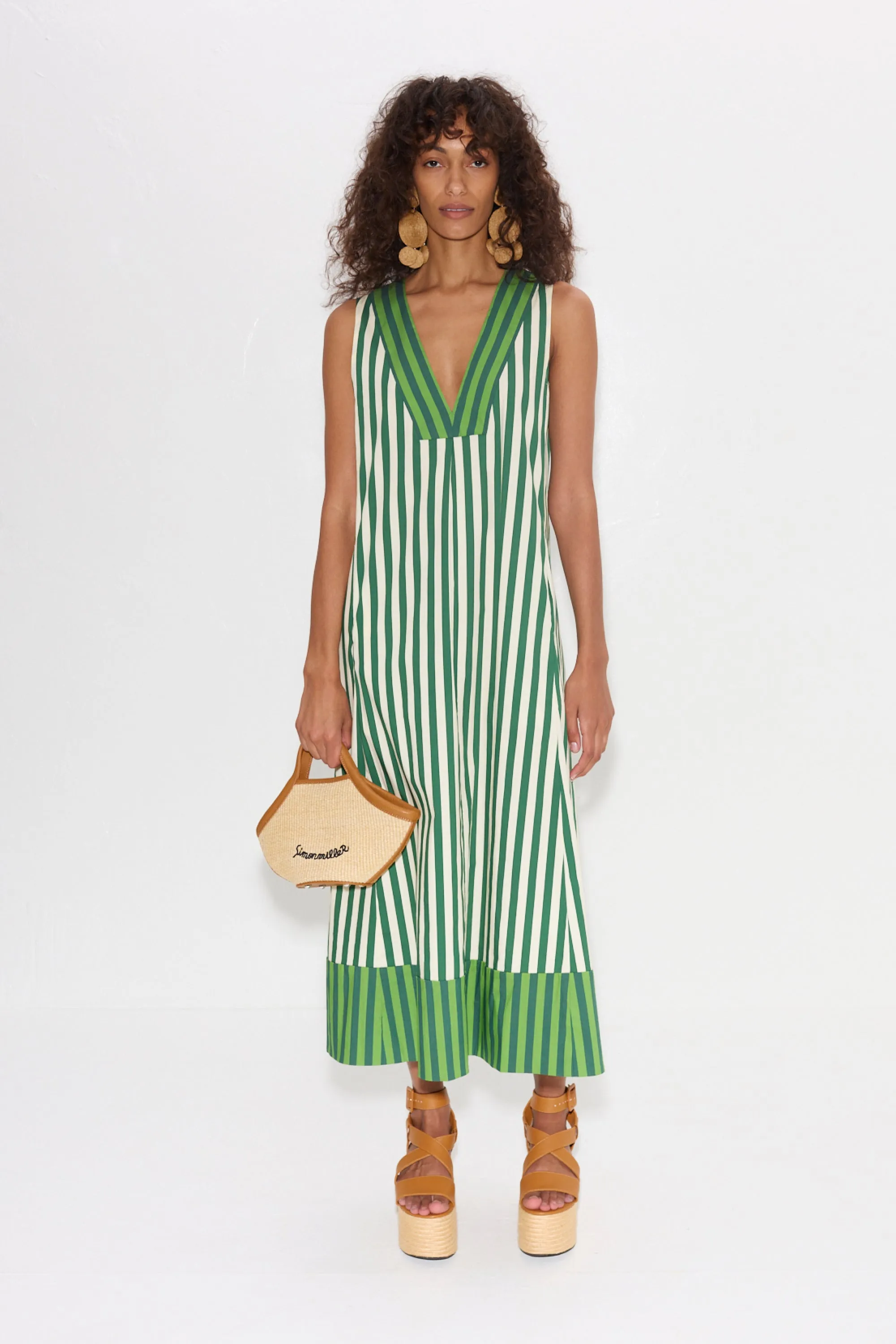 Mar Striped Poplin Dress in Green Stripe Combo sold by Simon Miller product image thumbnail 4