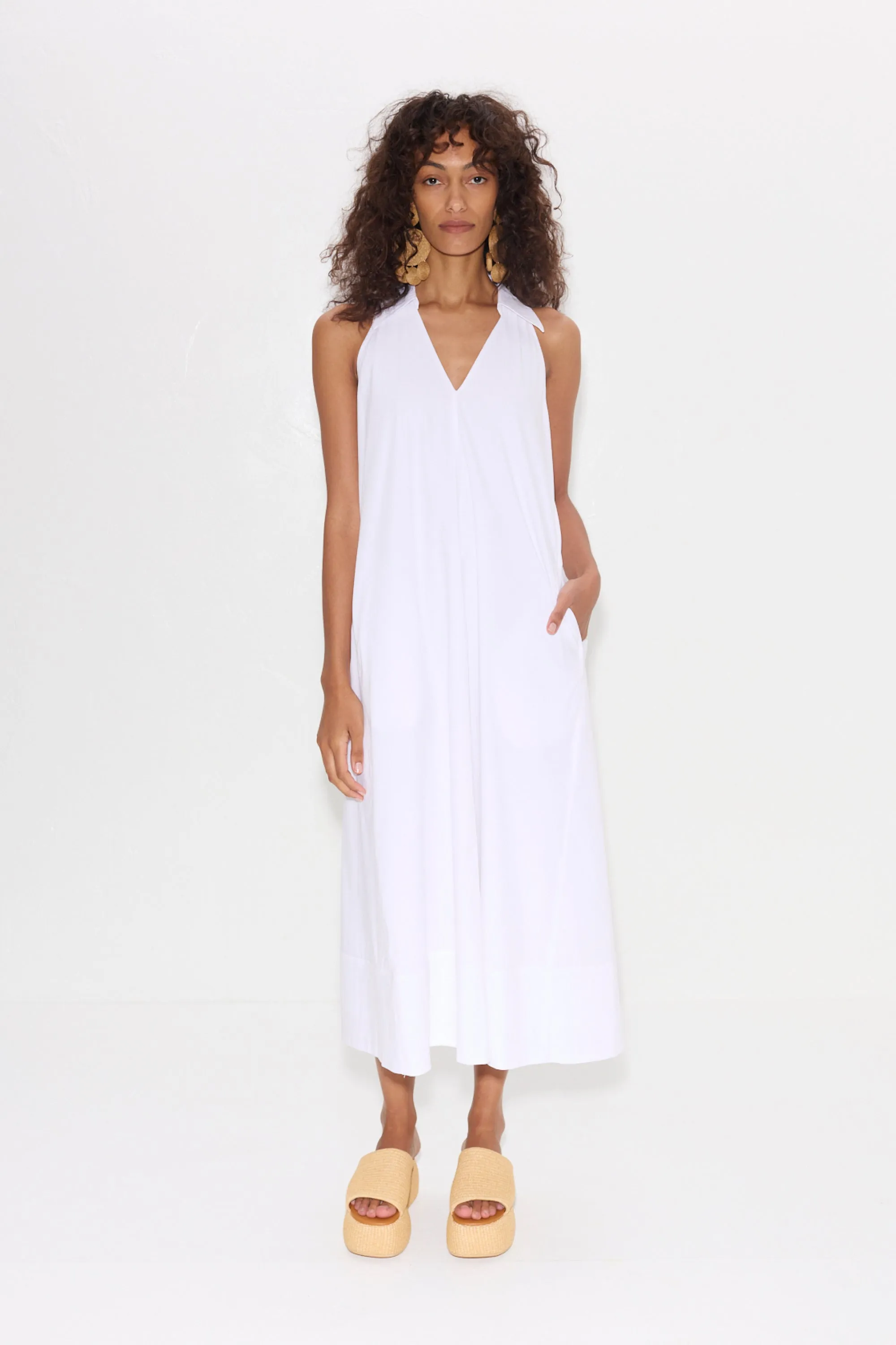 Nava Poplin Midi Dress in Macadamia sold by Simon Miller