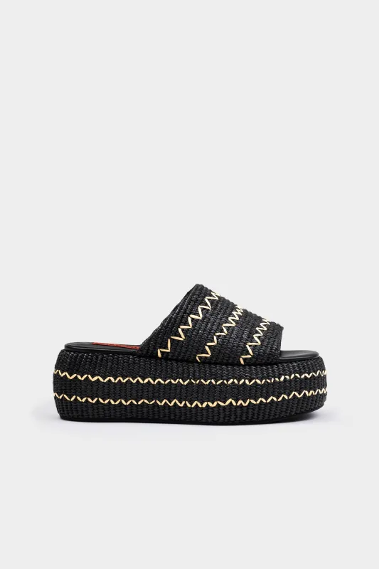 Zig Zag Raffia Cloudy Platform in Black/Natural sold by Simon Miller