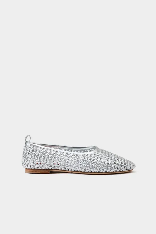 Chrome Woven Riad Flat in Silver sold by Simon Miller