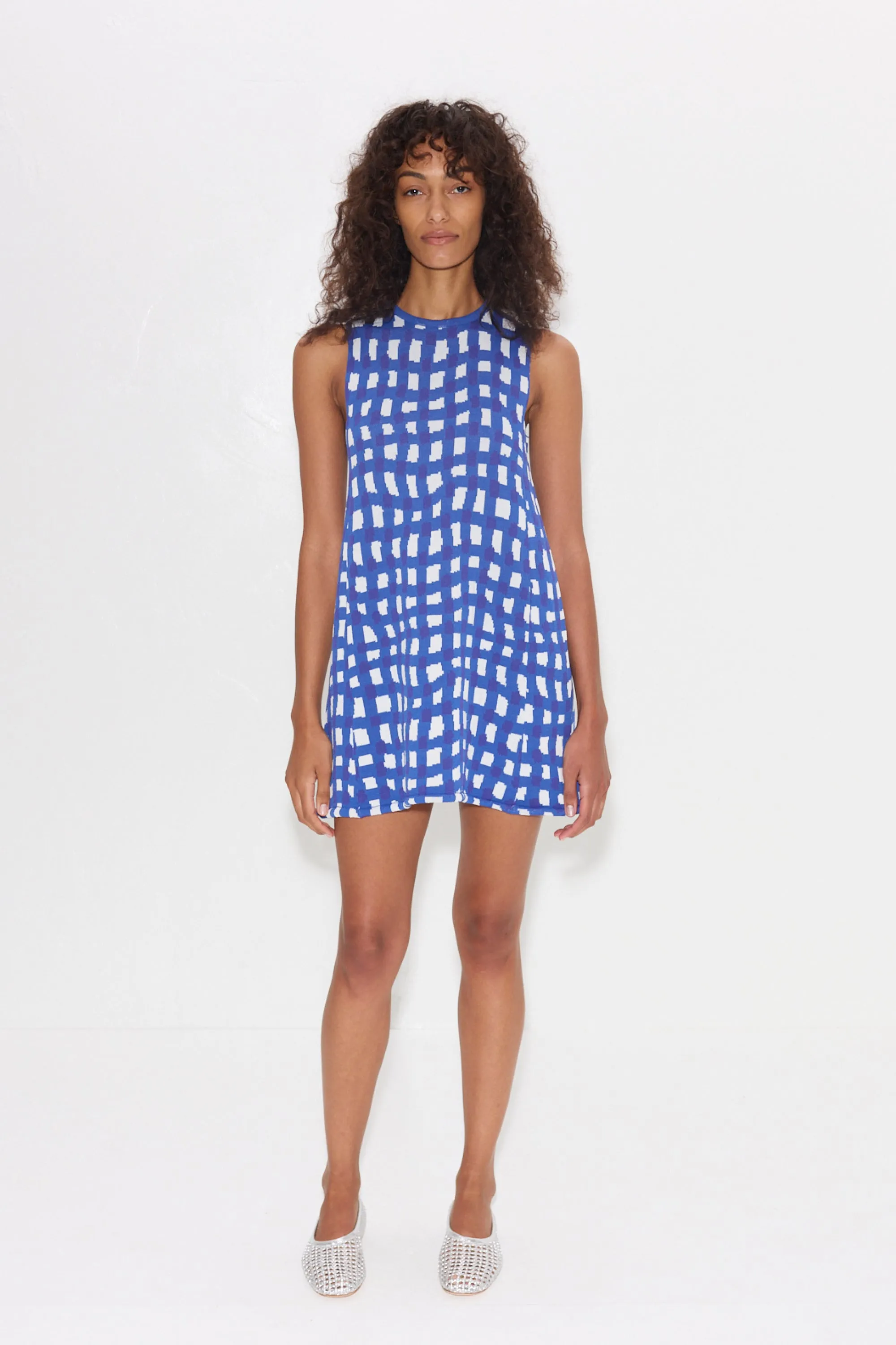 Knits By Zana Knit Mini Dress in Klein Blue Wavy Gingham sold by Simon Miller product image thumbnail 4
