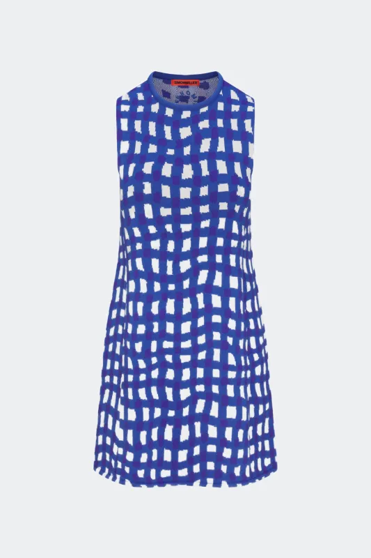 Knits By Zana Knit Mini Dress in Klein Blue Wavy Gingham sold by Simon Miller