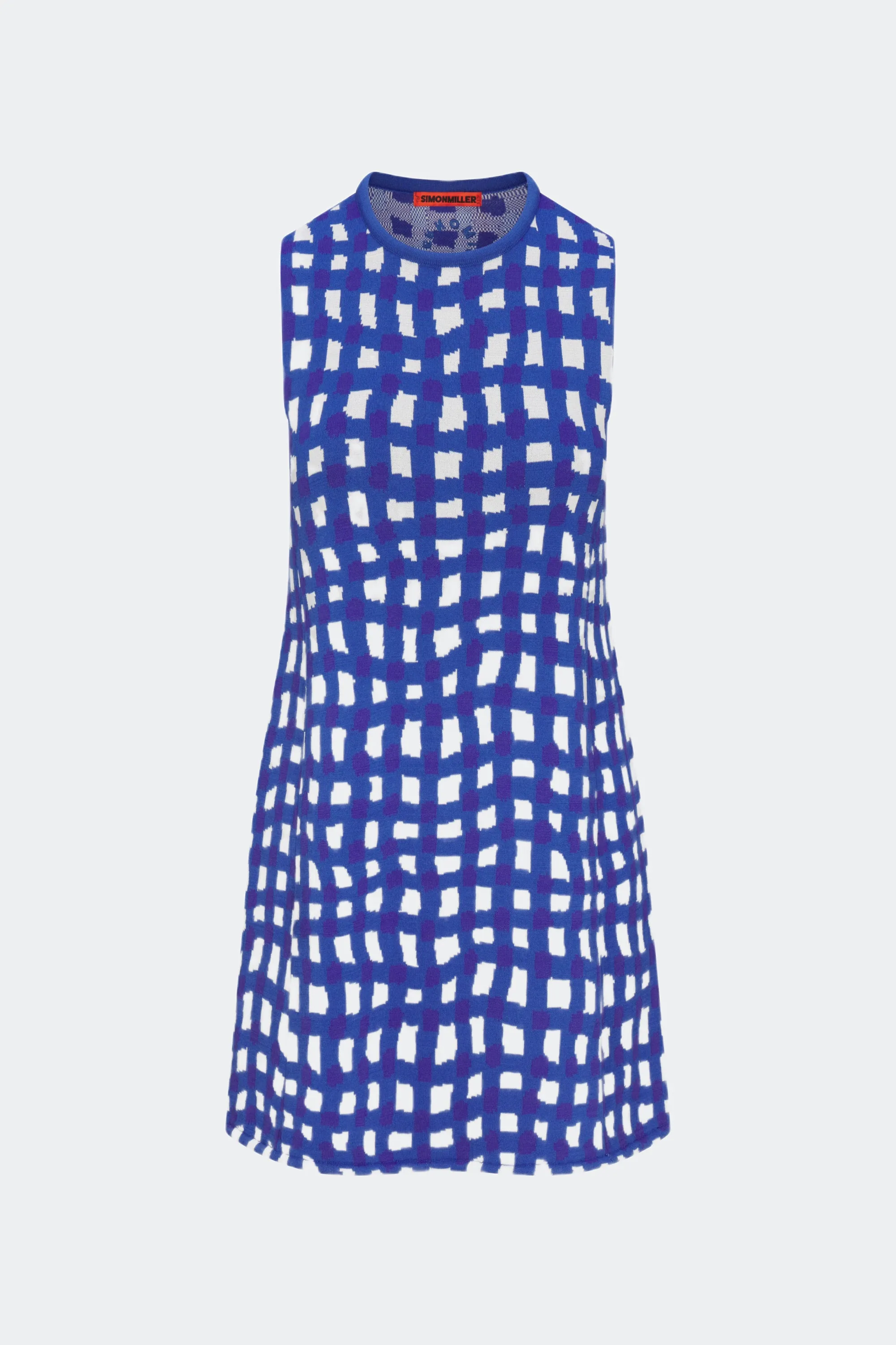 Knits By Zana Knit Mini Dress in Klein Blue Wavy Gingham sold by Simon Miller