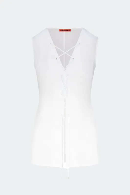 Lacey Poplin Tie Top in Macadamia sold by Simon Miller