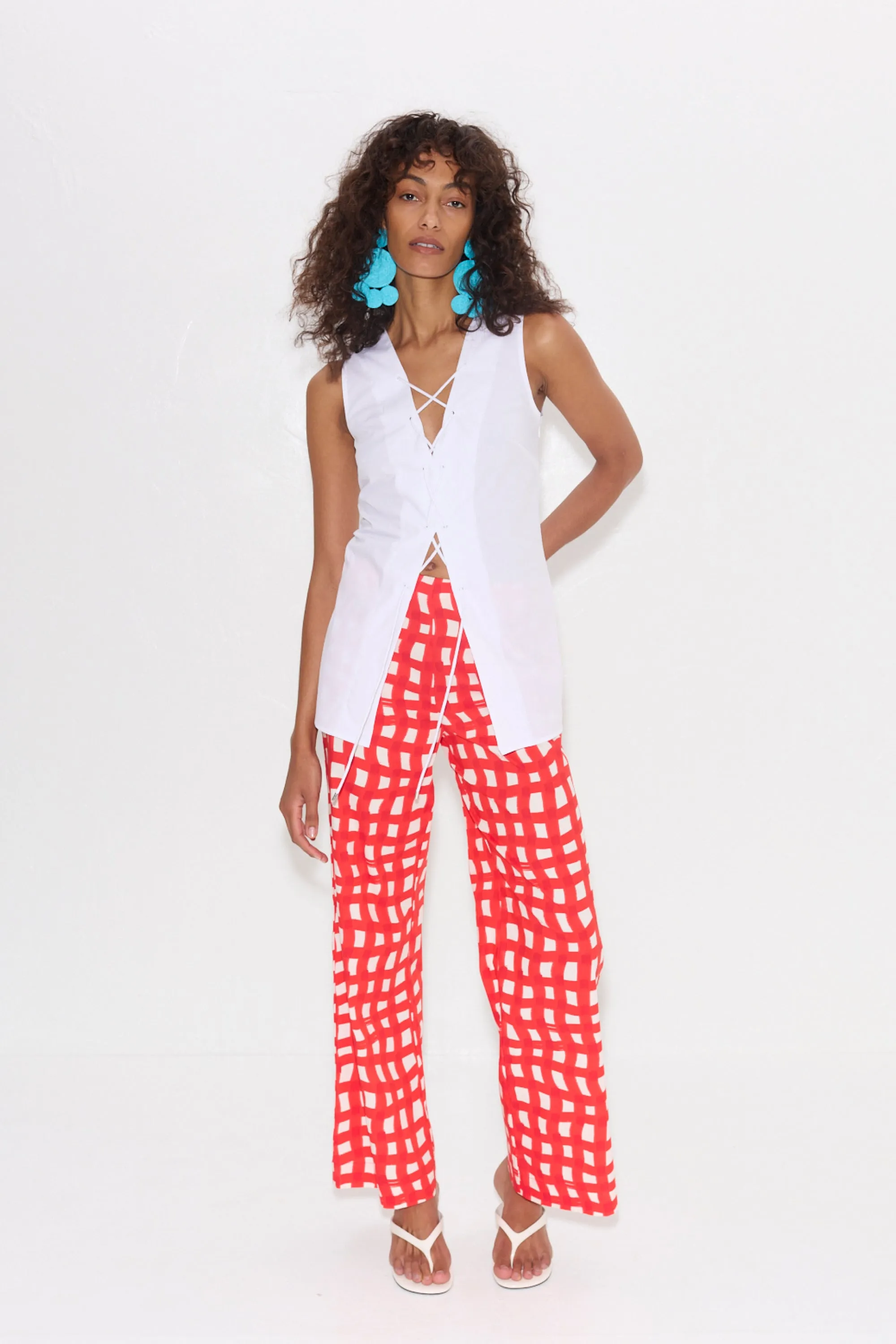 Pia Poplin Pant In Cherry Red Wavy Gingham sold by Simon Miller product image thumbnail 5
