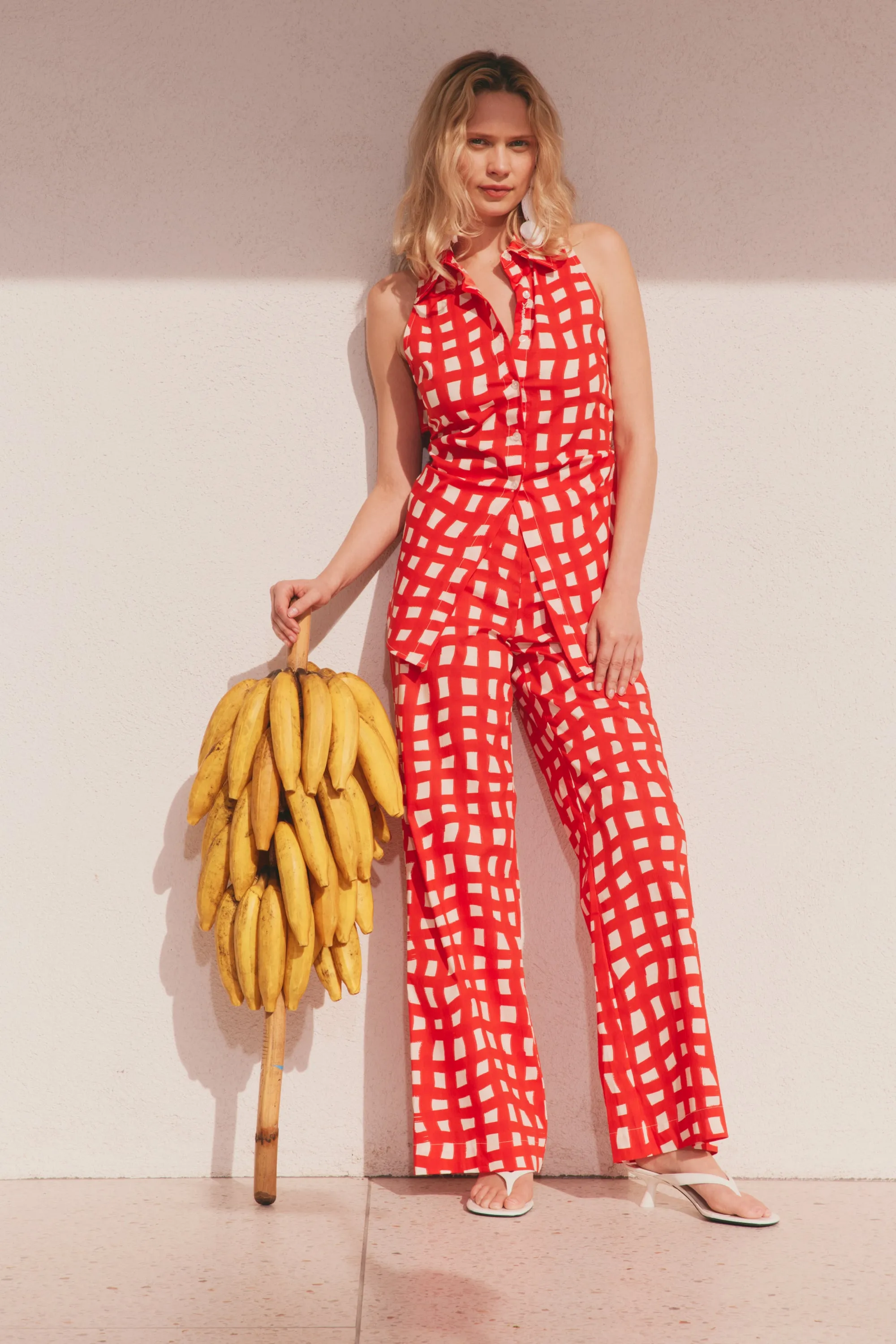 Pia Poplin Pant In Cherry Red Wavy Gingham sold by Simon Miller product image thumbnail 2