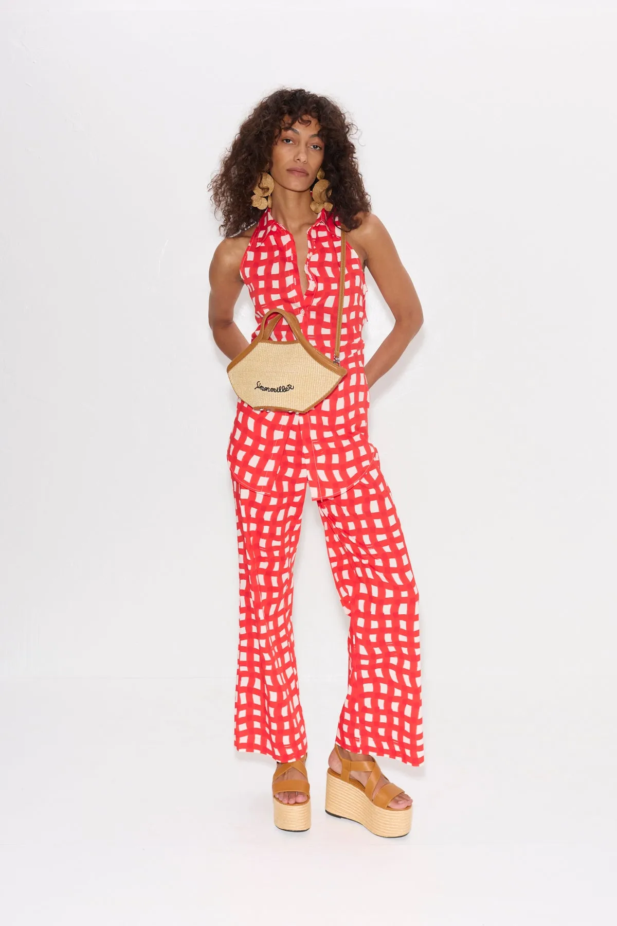 Pia Poplin Pant In Cherry Red Wavy Gingham sold by Simon Miller product image thumbnail 3