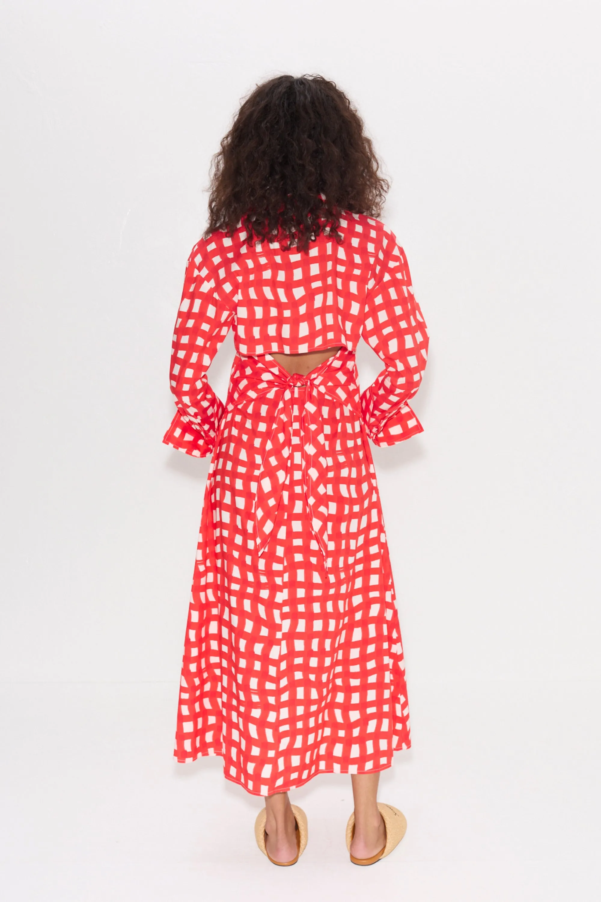 Loch Poplin Maxi Dress in Cherry Red Wavy Gingham sold by Simon Miller product image thumbnail 3