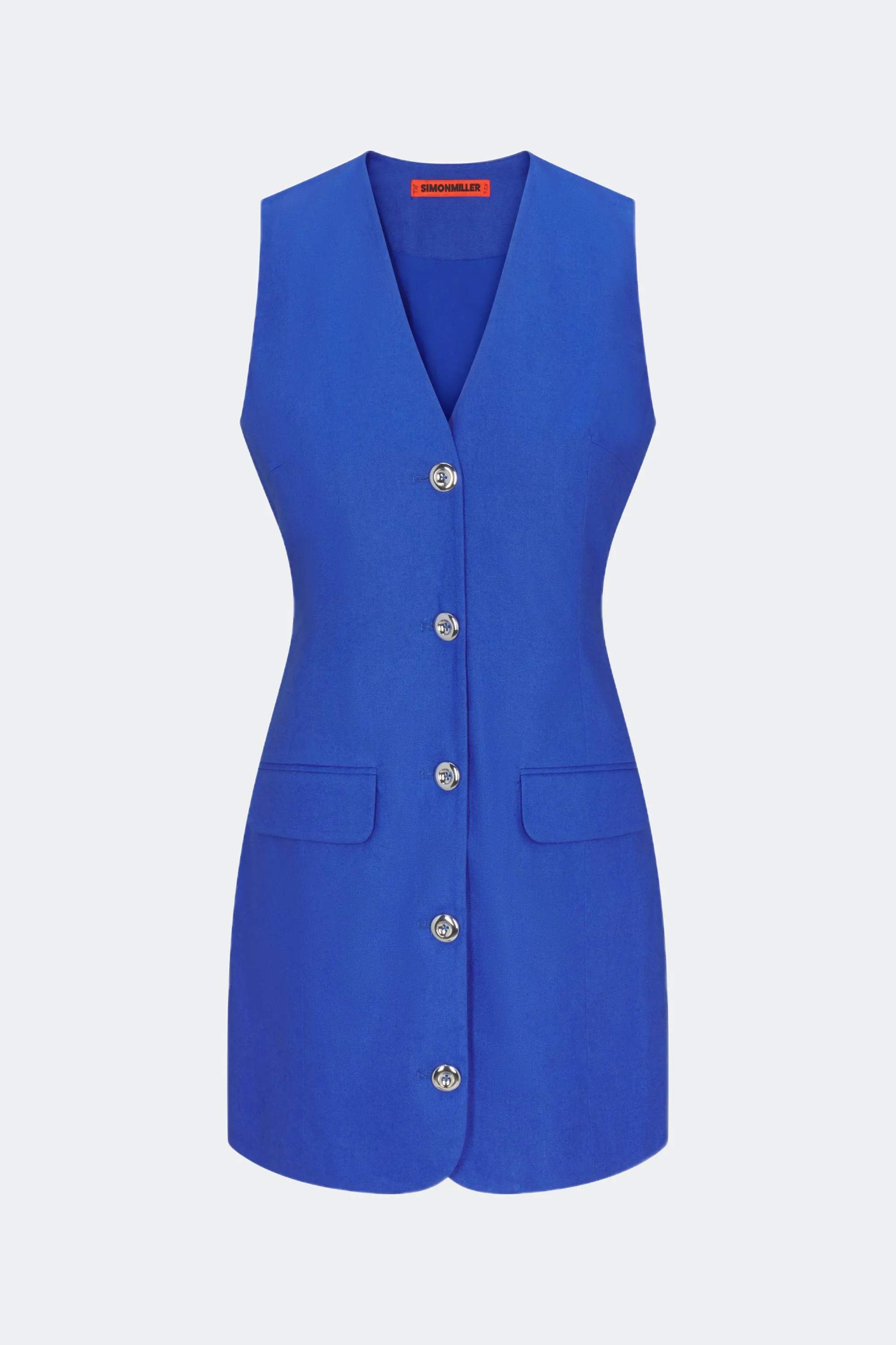 Carob Linen Mini Dress in Vivid Sky sold by Simon Miller