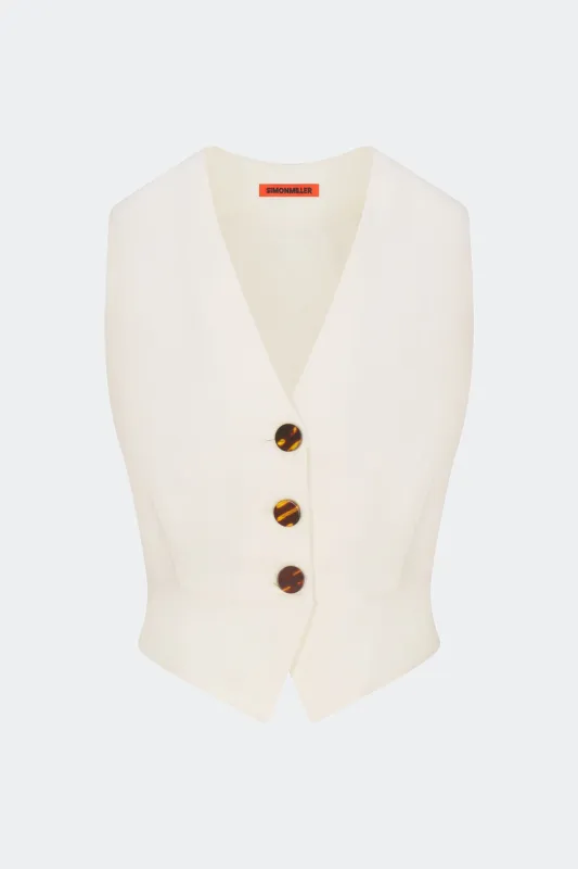 Saffron Linen Vest in Chalk sold by Simon Miller