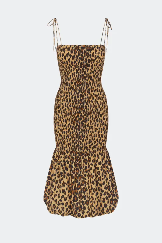 Canto Smocked Poplin Dress in Cheetah made by Simon Miller