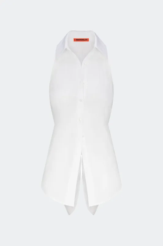 Loch Sleeveless Poplin Button Up In Macadamia sold by Simon Miller