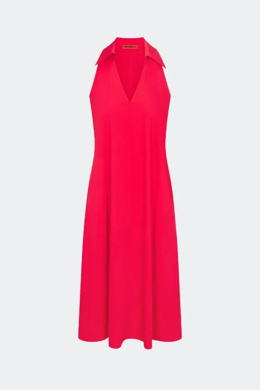 Nava Poplin Midi Dress in Cherry Red sold by Simon Miller
