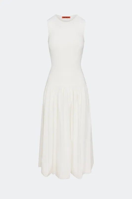 Yanez Poplin Combo Dress in Macadamia sold by Simon Miller