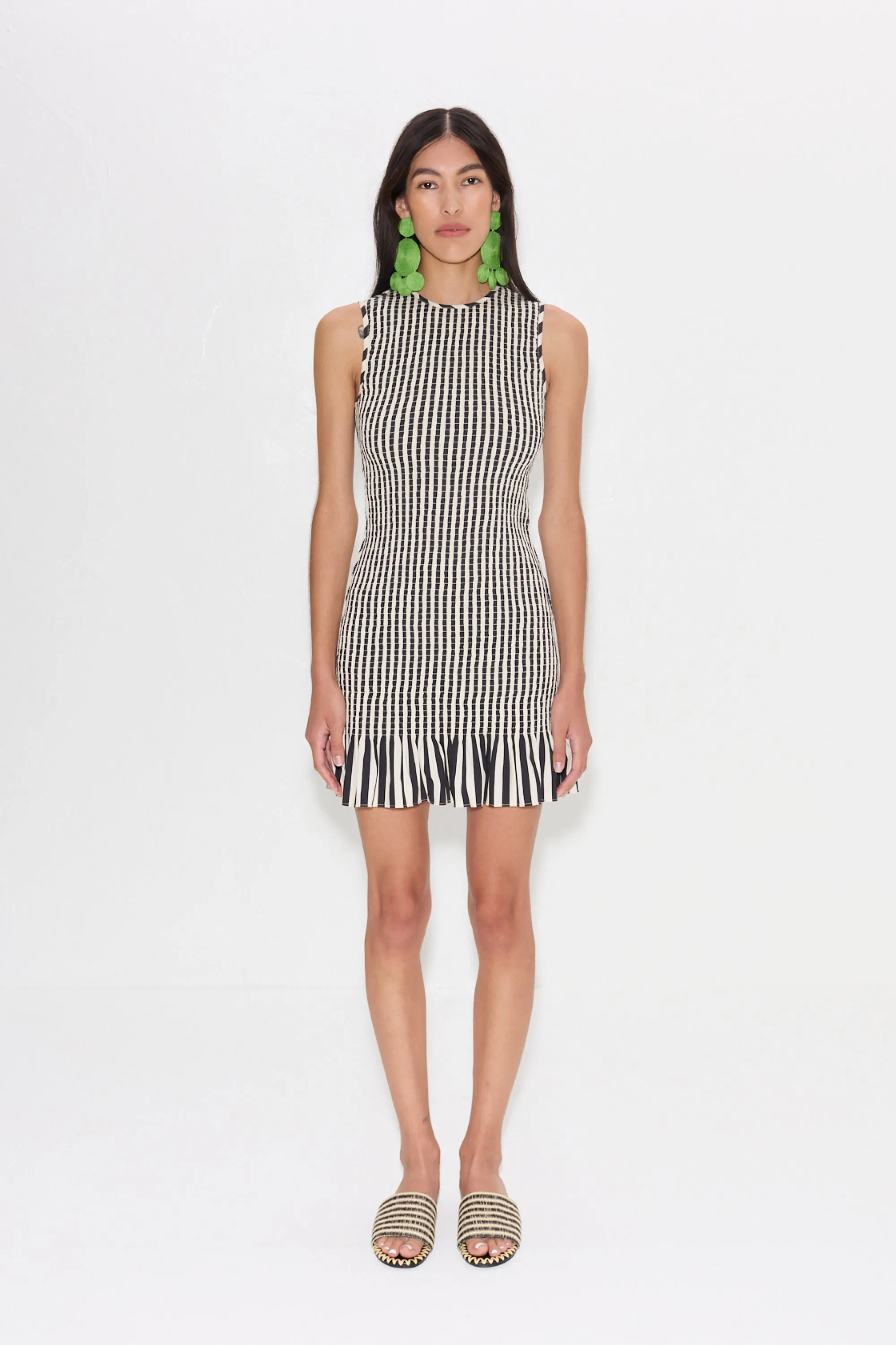 Belle Smocked Mini Dress in Black/White Stripe sold by Simon Miller product image thumbnail 3