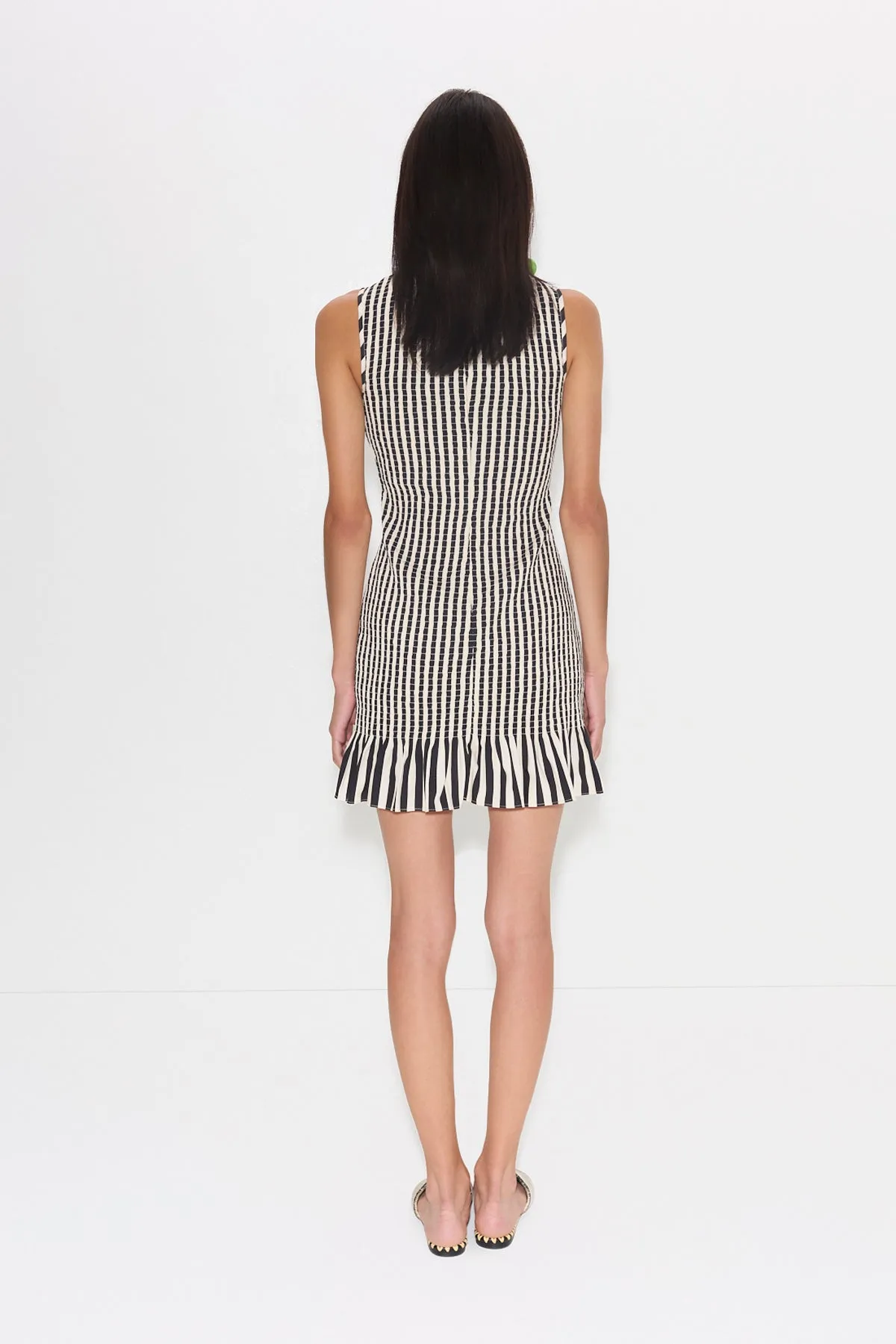 Belle Smocked Mini Dress in Black/White Stripe sold by Simon Miller product image thumbnail 5