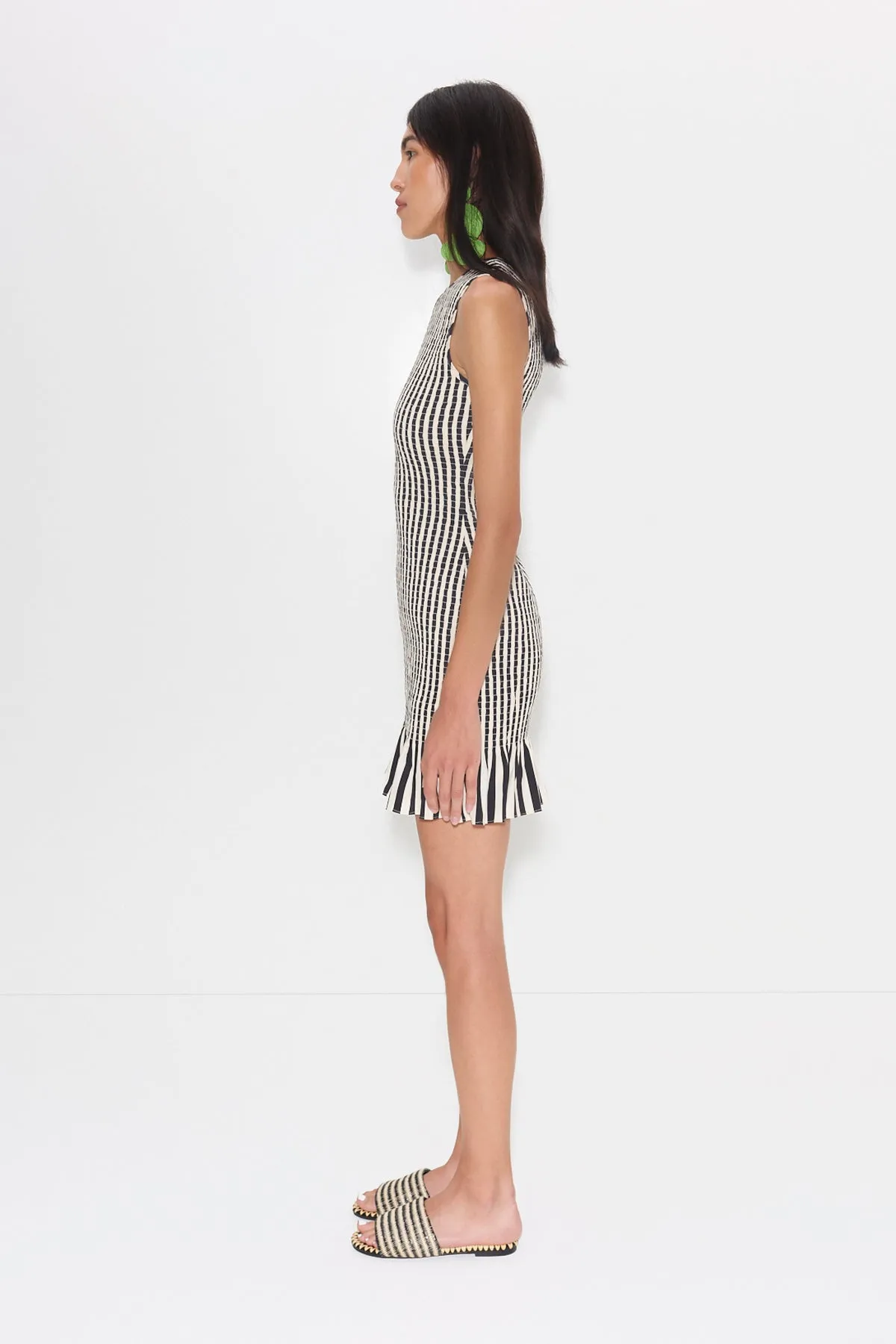 Belle Smocked Mini Dress in Black/White Stripe sold by Simon Miller product image thumbnail 4