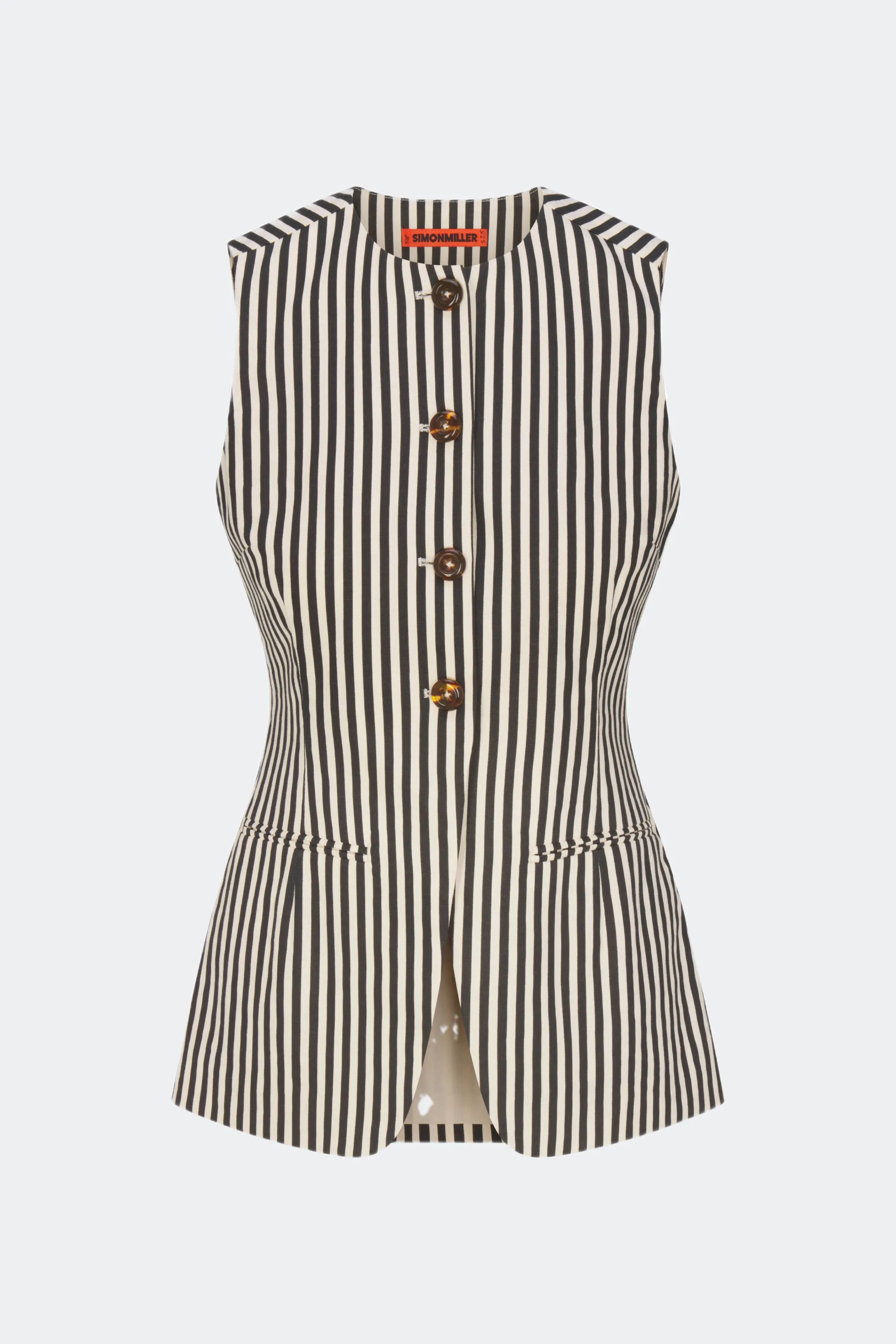 Del Mar Linen Vest in Black/Macadamia Micro Stripes sold by Simon Miller product image thumbnail 2